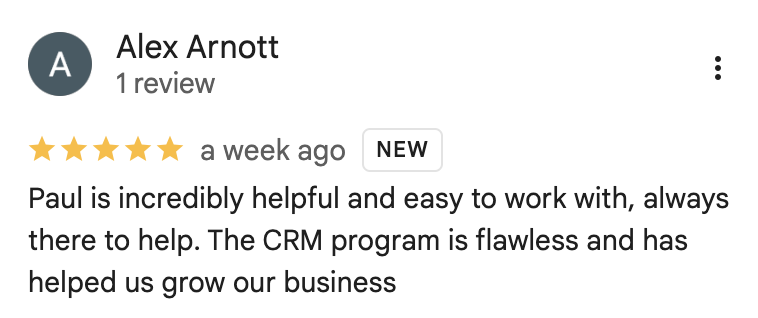 Google Review from Alex Arnott — incredibly helpful and easy to work with