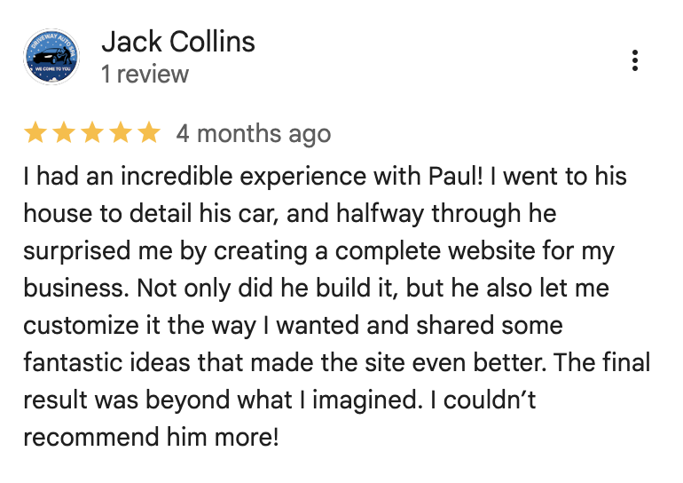 Google Review from Jack Collins — result was beyond what I imagined