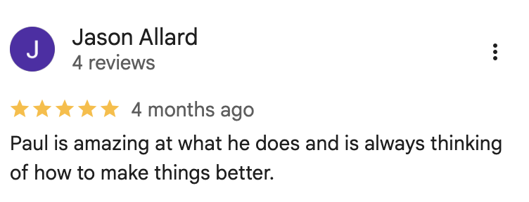 Google Review from Jason Allard — amazing at what he does